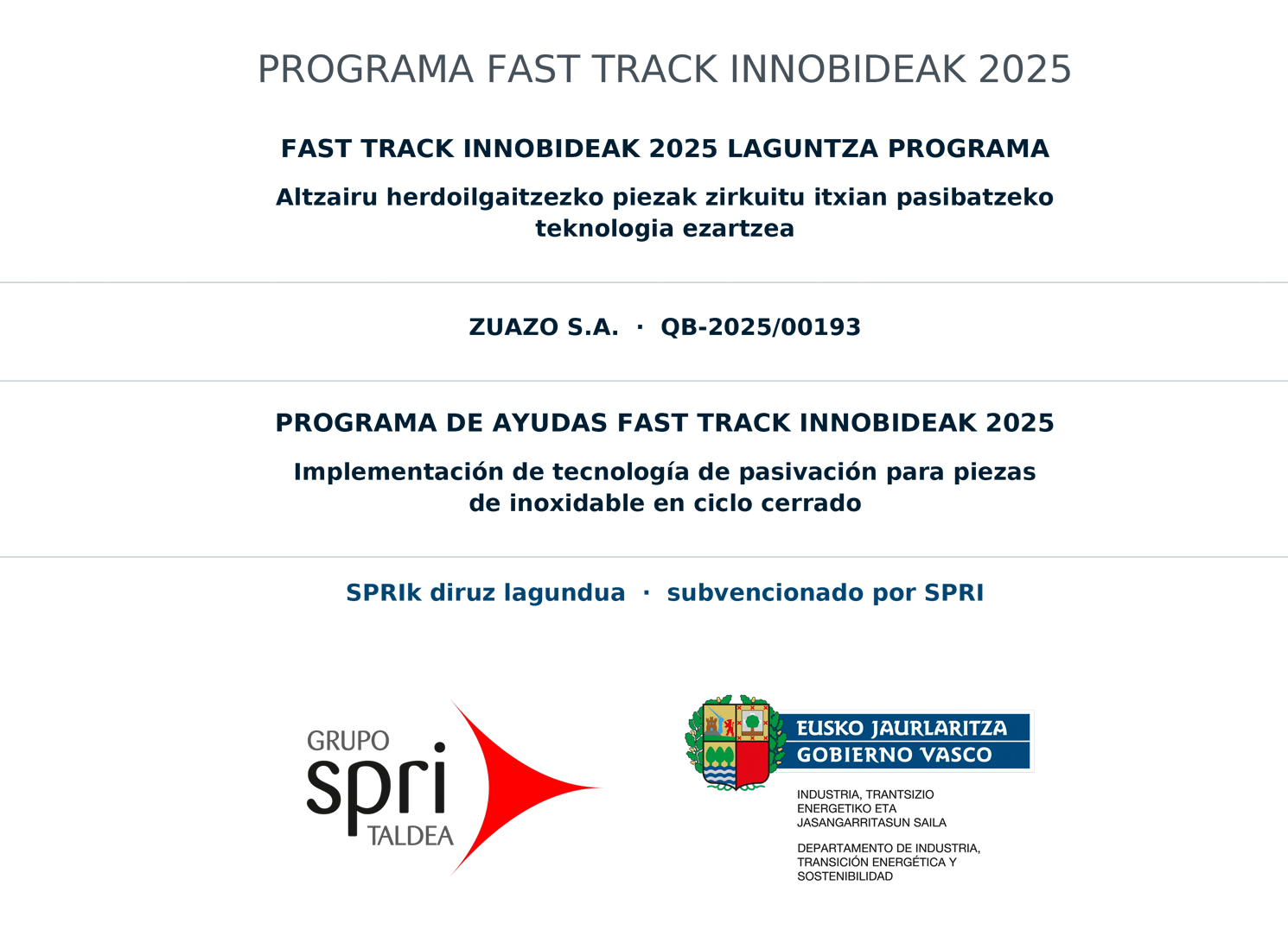 PROGRAMA DE AYUDAS FAST TRACK INNOBIDEAK 2025